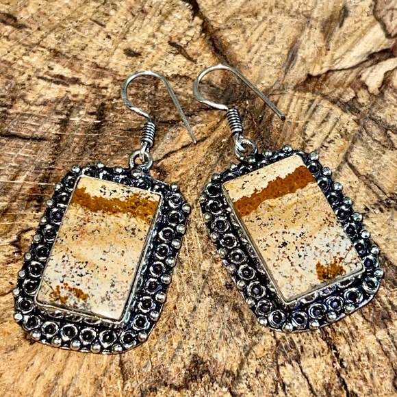 Abstract Picture Jasper Earrings 1 7/8” - Picture 6 of 9